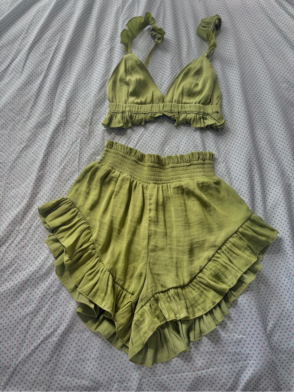 Green Ruffle Two-Piece Set - Picture 1 of 2
